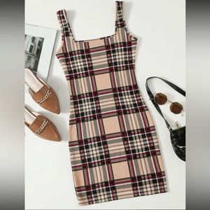 Double Square Neck Plaid
Bodycon Dress